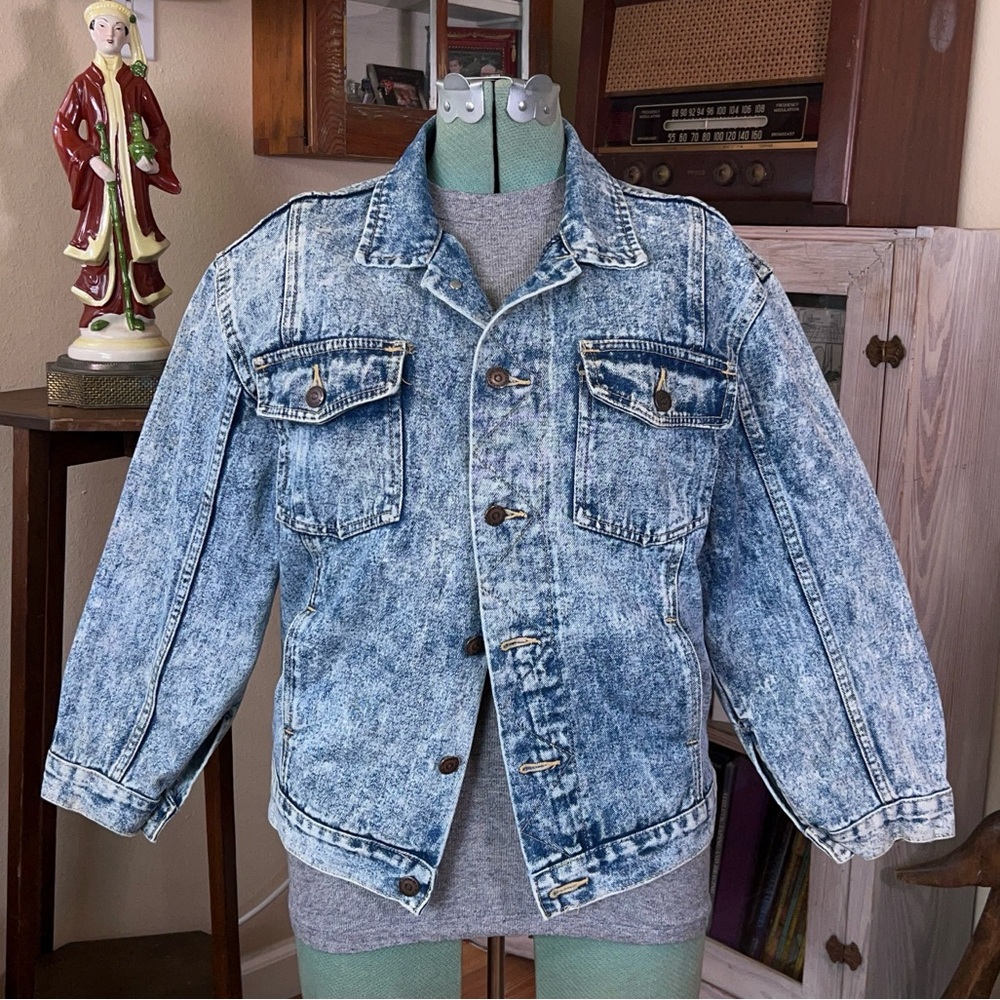 Vintage 90s Acid Wash Denim Jacket Oversized Grunge Snow Wash Men’s Medium